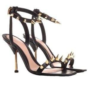 Alexander McQueen Black and Gold Spiked Heels